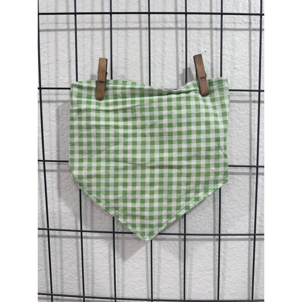 Handmade Reversible St Patricks Day Dog Bandana Shamrock Gingham Green‎ Medium
